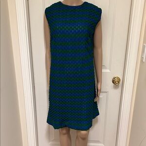 Vintage 1960s Blue and Green Crochet Sleeveless Shift Dress